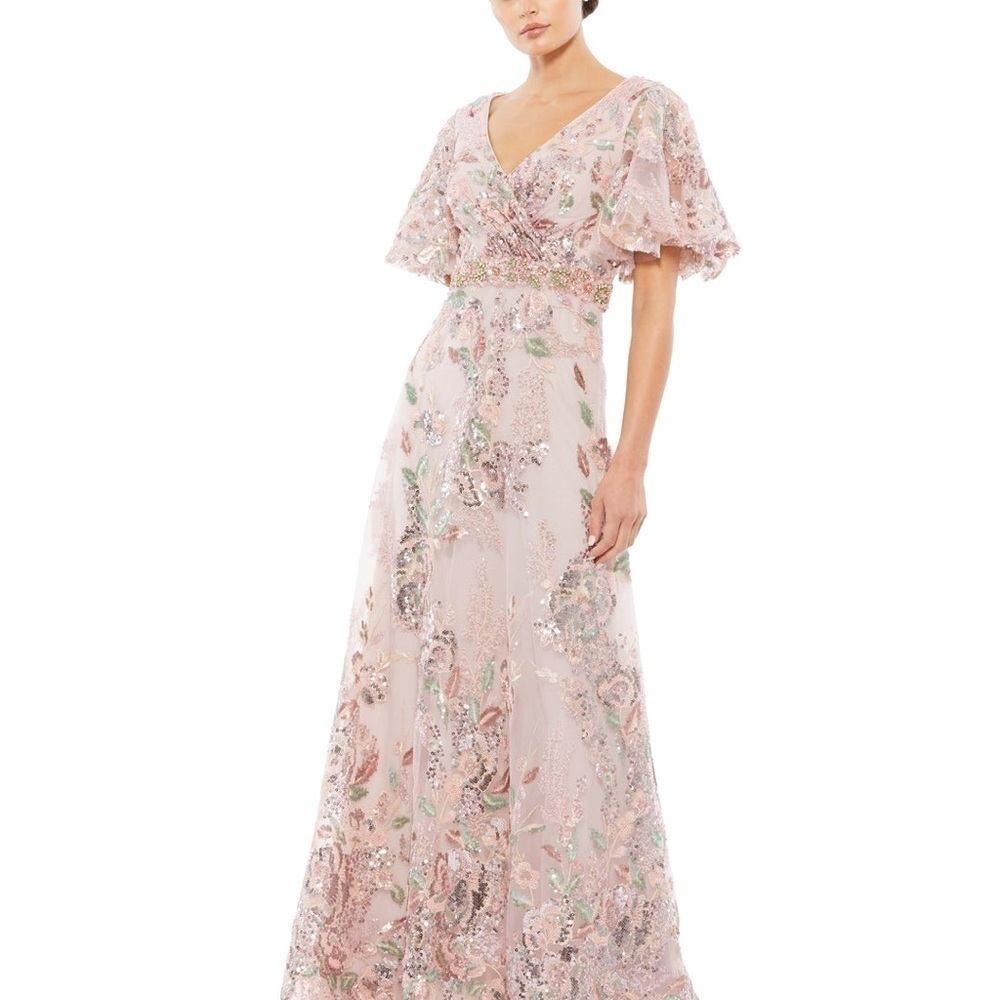 NEW $598 MAC DUGGAL 67880 FLORAL EMBELLISHED SHORT SLEEVE GOWN SIZE 8 - Picture 4 of 17